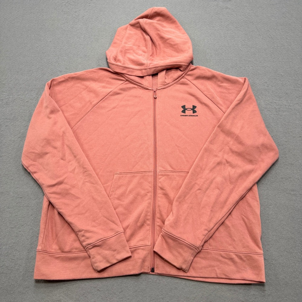 Under Armour Hoodie Women's XL Pink Full Zip Loose Fit Sweatshirt Activewear